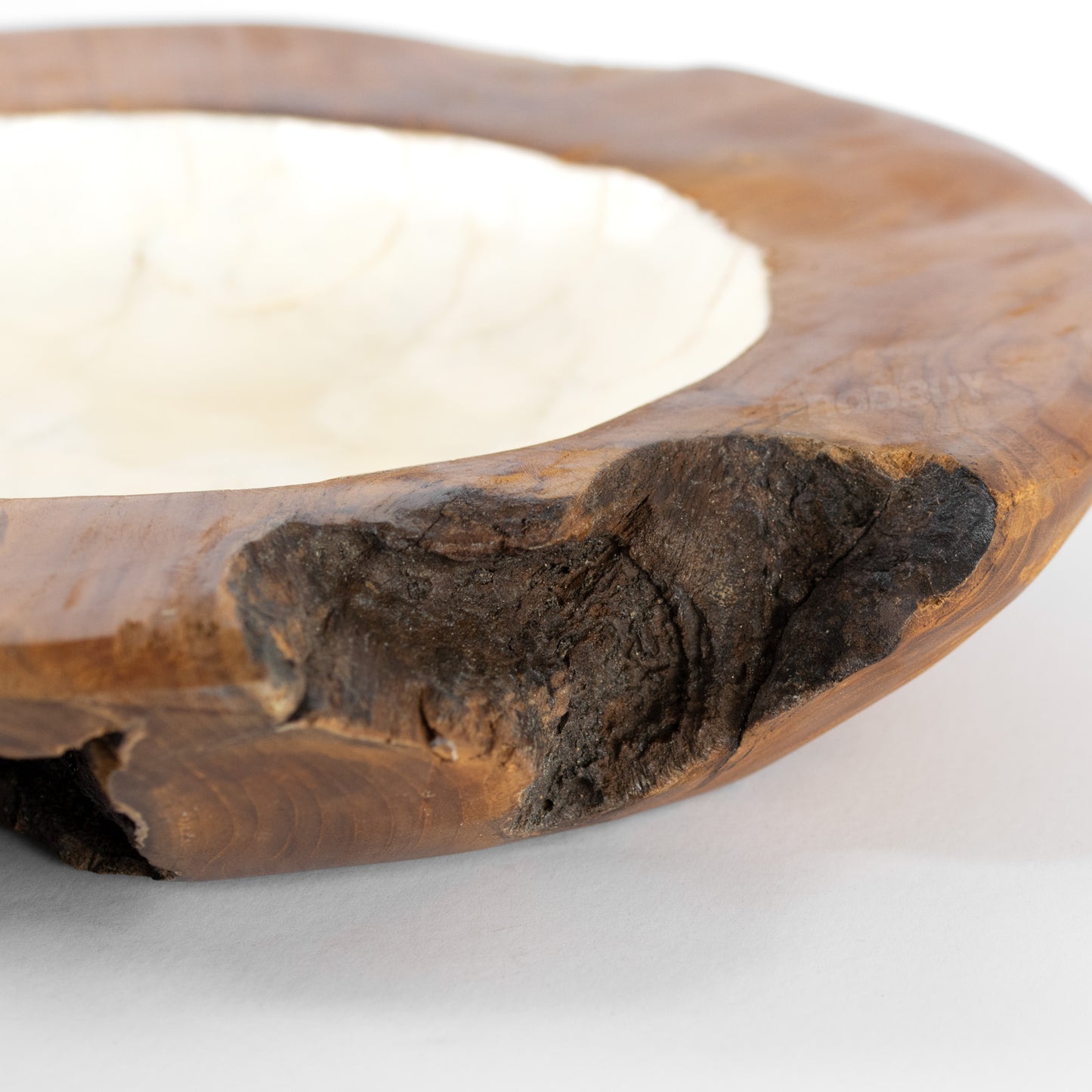 Pearl & Teak Root Wood Display Bowl 40cm White & Hand Carved Wooden