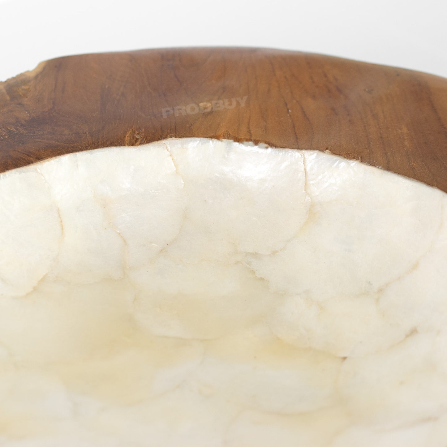 Pearl & Teak Root Wood Display Bowl 40cm White & Hand Carved Wooden