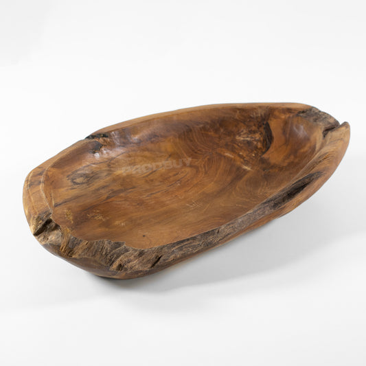 Large Rustic Long Bowl Teak Root Wood Hand Carved 45cm