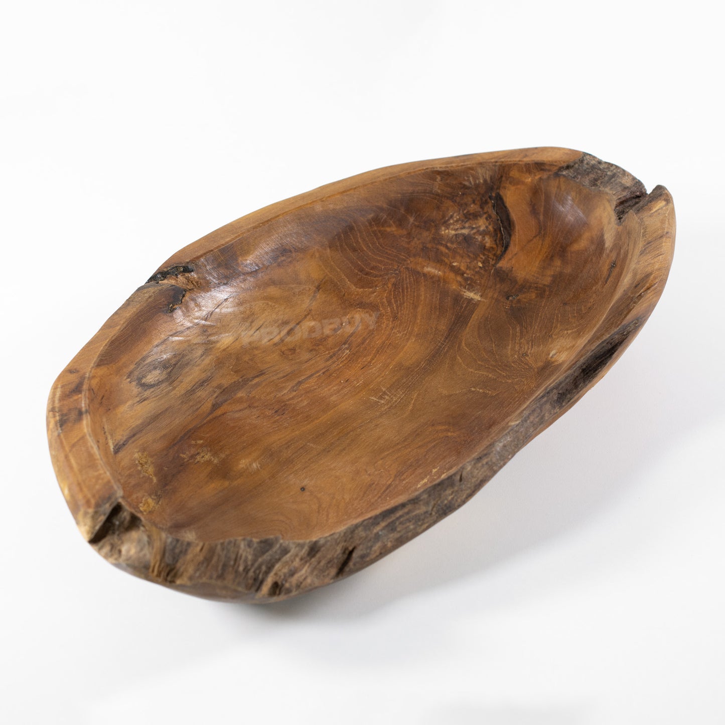 Large Rustic Long Bowl Teak Root Wood Hand Carved 45cm