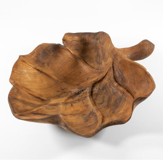 Large Teak Root Hand Carved Leaf Bowl