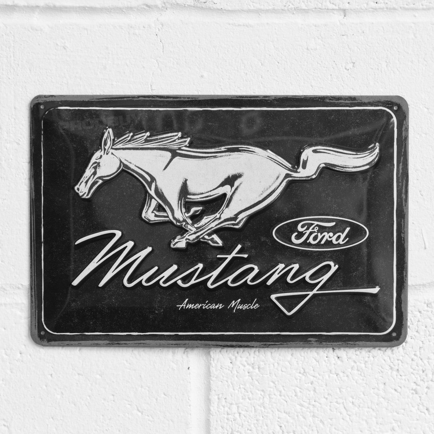 Black Ford Mustang Retro 30cm Metal Wall Sign