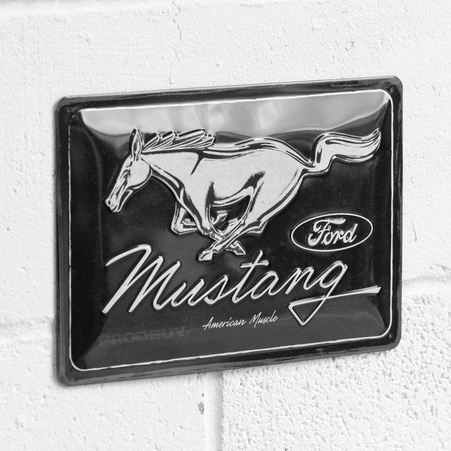 Black Ford Mustang Retro 30cm Metal Wall Sign
