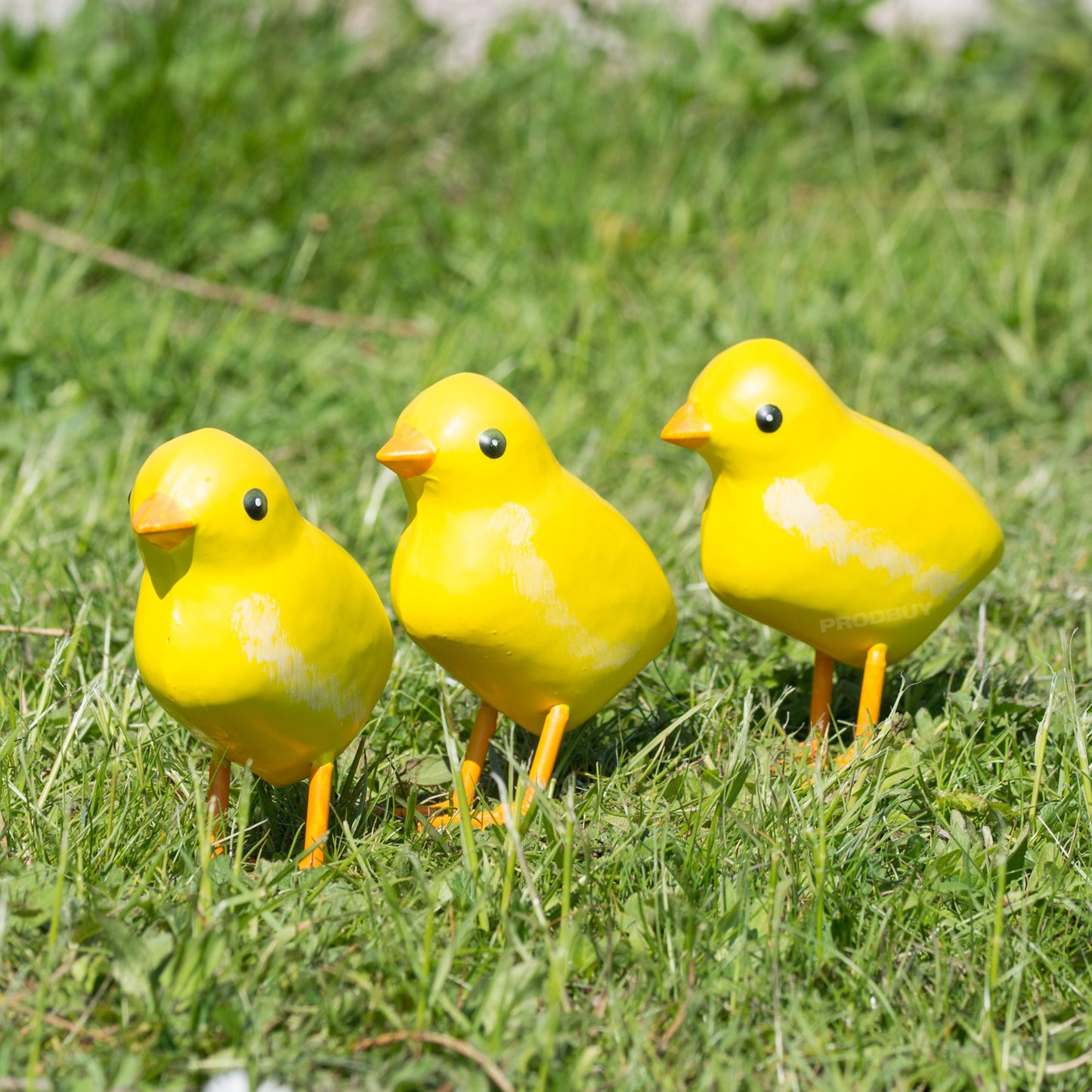 Set 3 Small Yellow Baby Chicken Metal Garden Ornaments