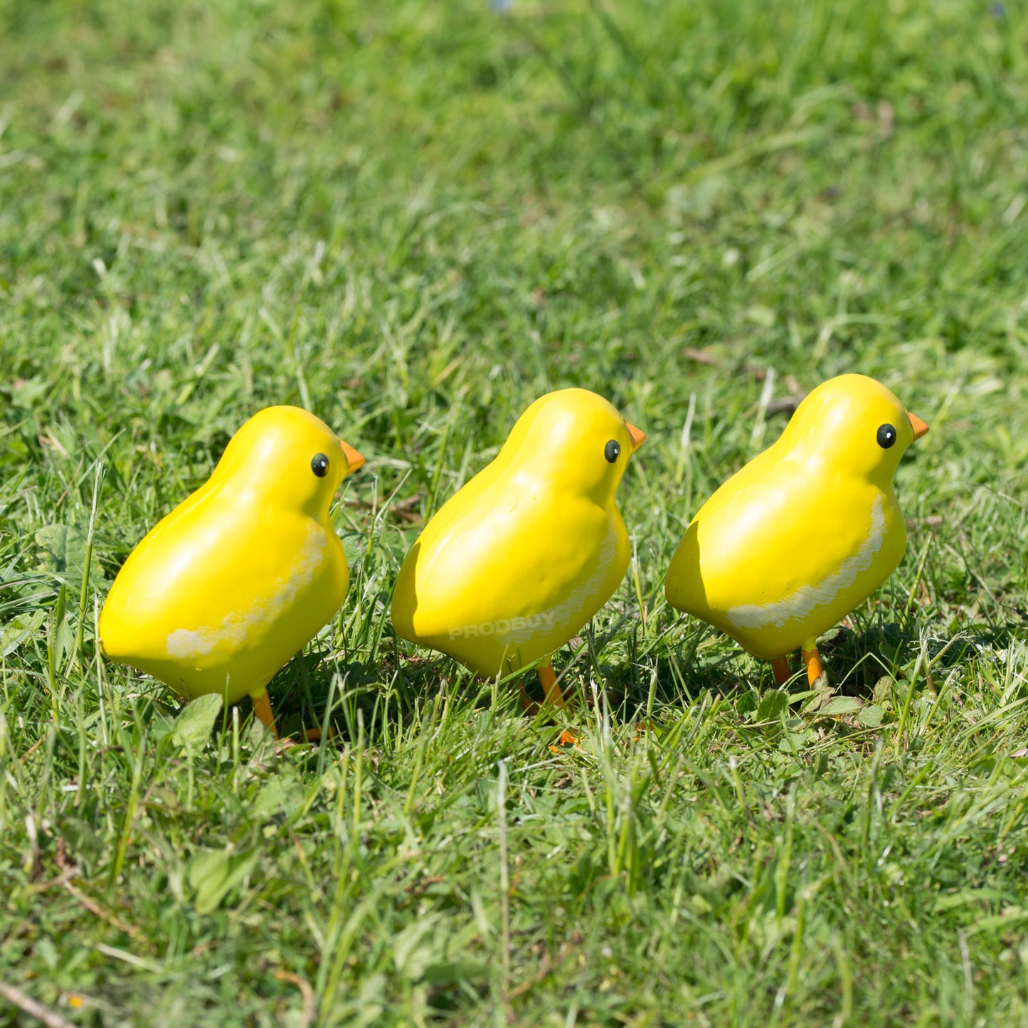 Set 3 Small Yellow Baby Chicken Metal Garden Ornaments