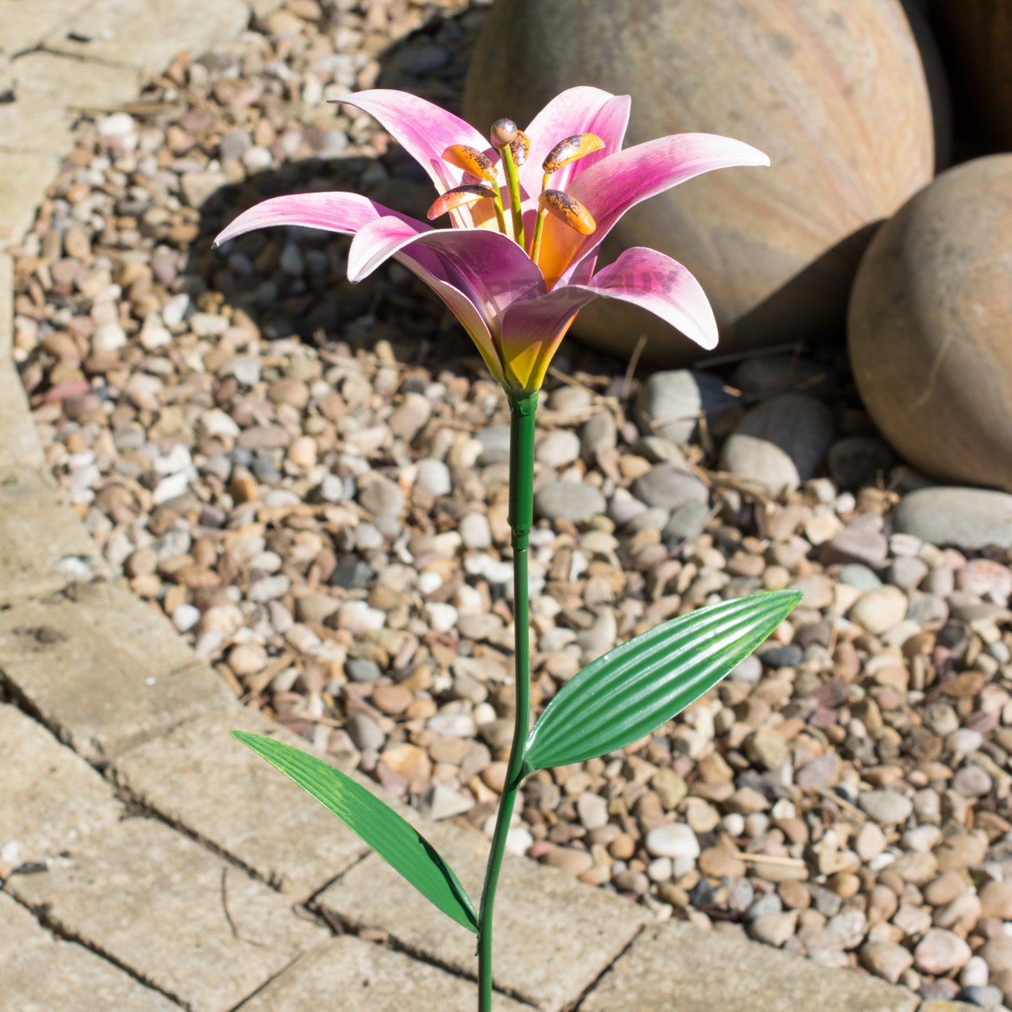 Pink Tiger Lily Flower Garden Stake Ornament 83cm Tall