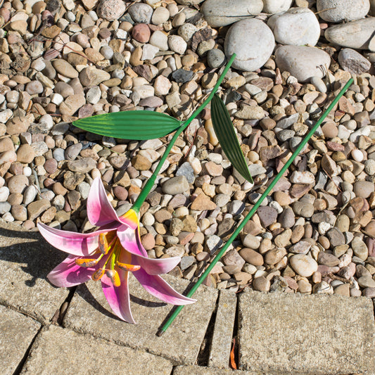 Pink Tiger Lily Flower Garden Stake Ornament 83cm Tall