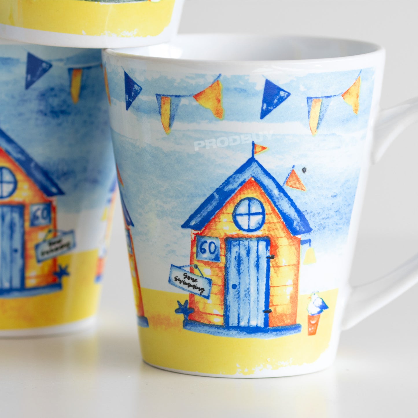 Set of 4 Nauticial Beach Hut Mugs - Equal Mix of Colours
