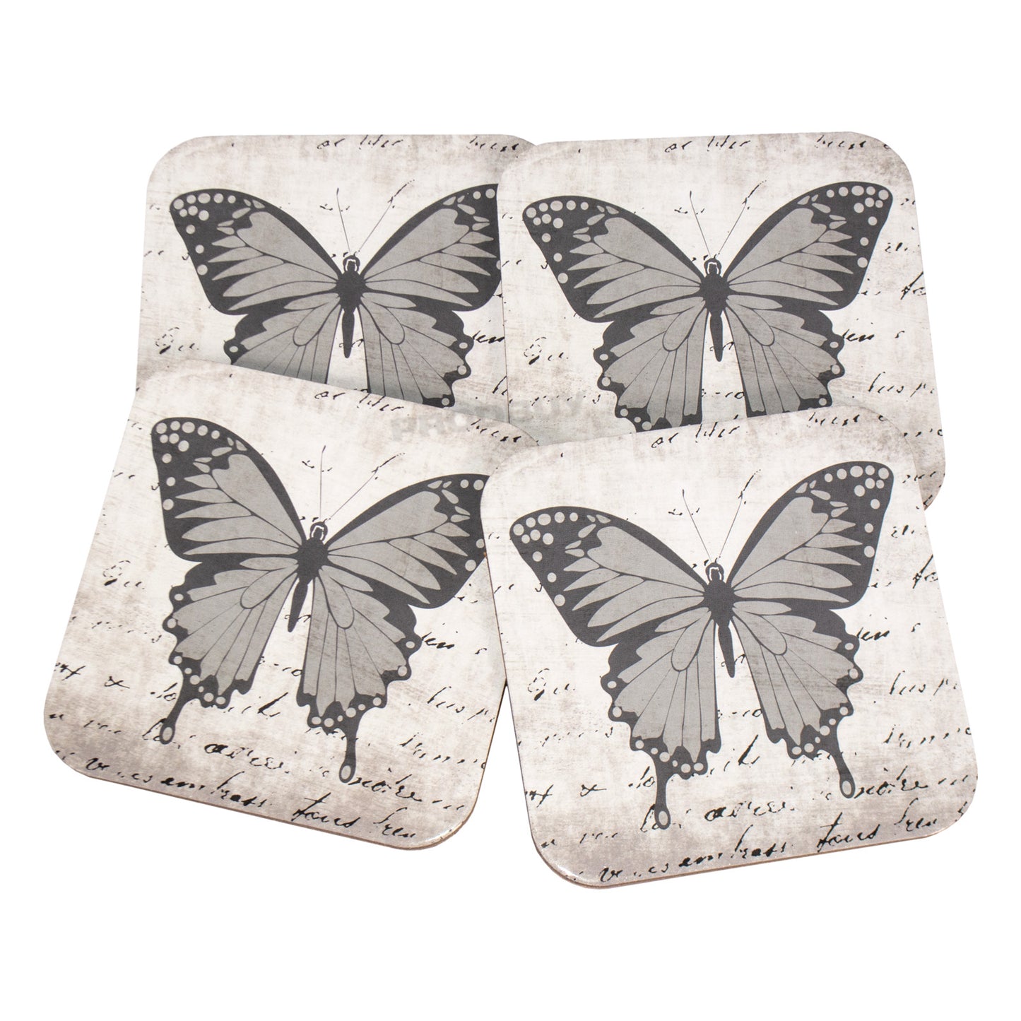 Set of 4 Cork Backed Grey Butterfly Place Mats and Coasters