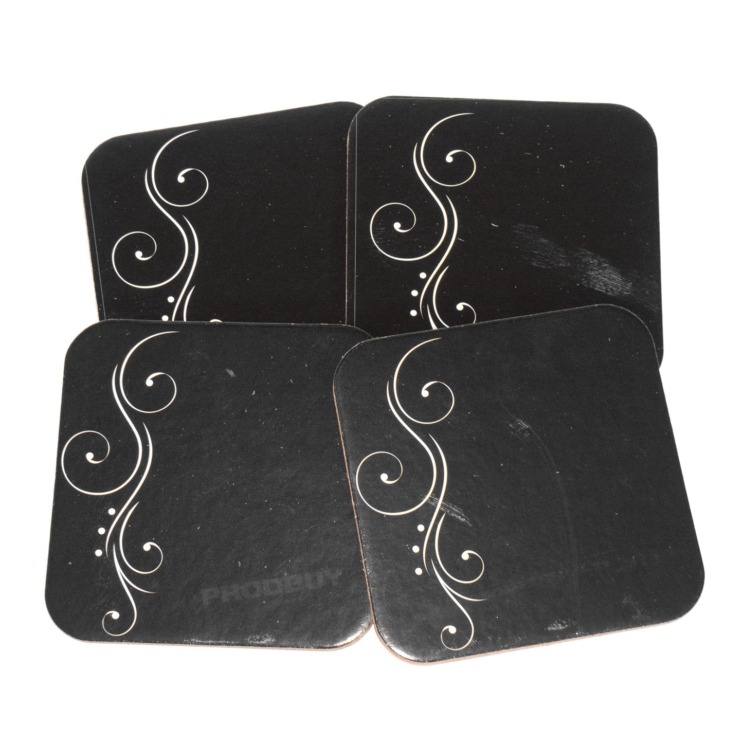 Set of 4 Cork Backed Black & White Elegance Swirl Place Mats and Coasters