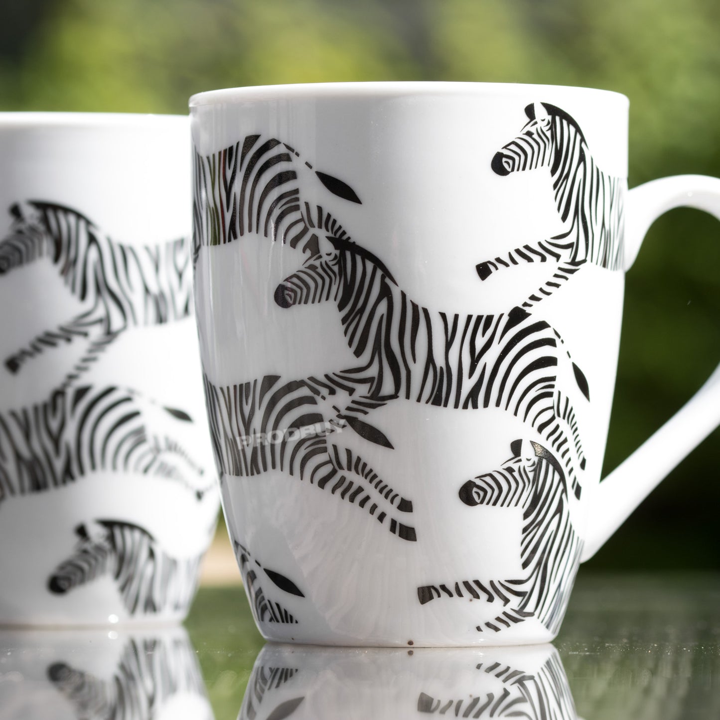 Set of 2 Coffee Mugs 11oz White Fine Porcelain with Zebra Pattern