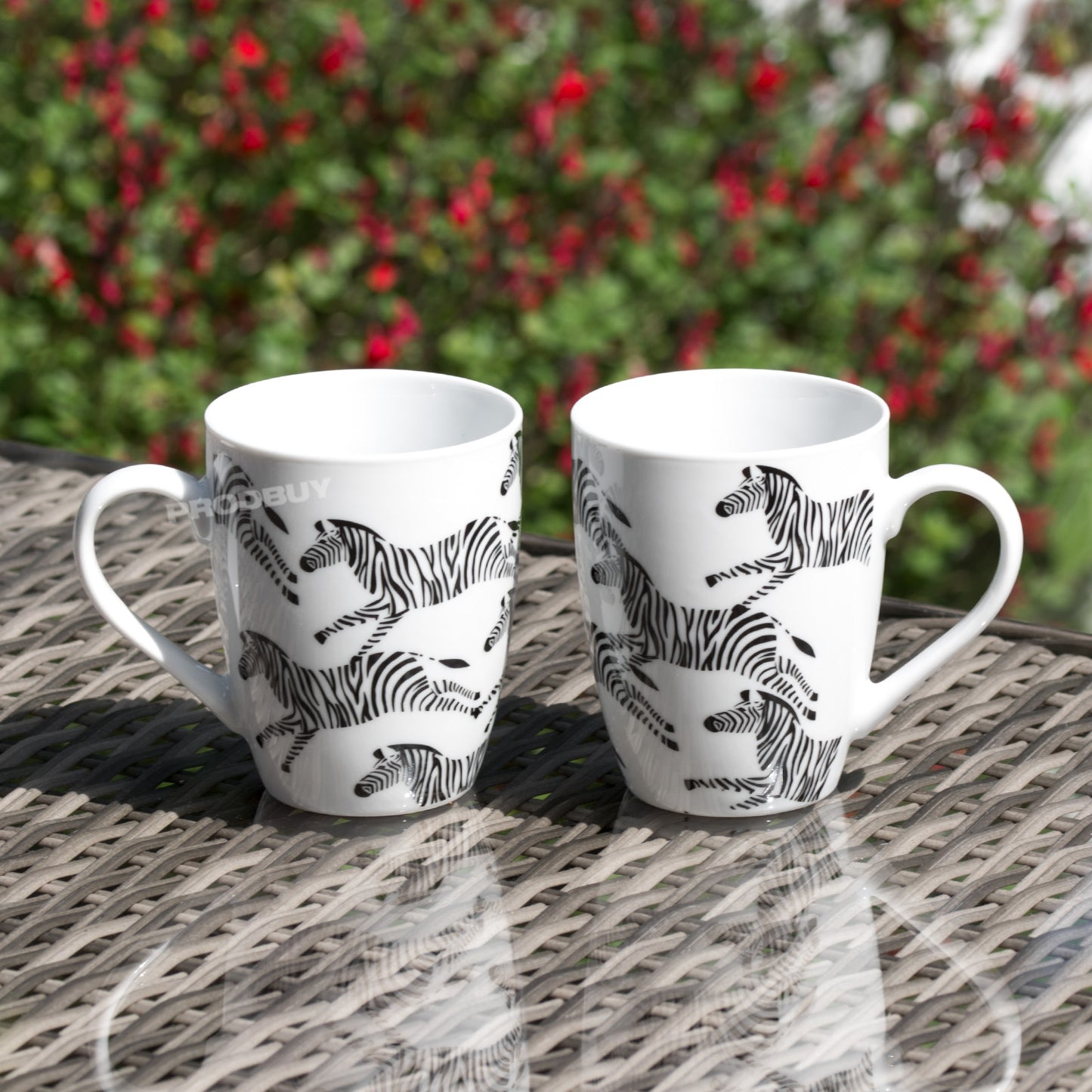 Set of 2 Coffee Mugs 11oz White Fine Porcelain with Zebra Pattern