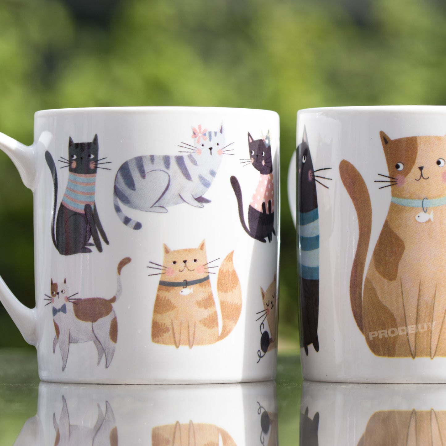 Set of 2 Cute Cat 10oz Fine China Coffee Mugs