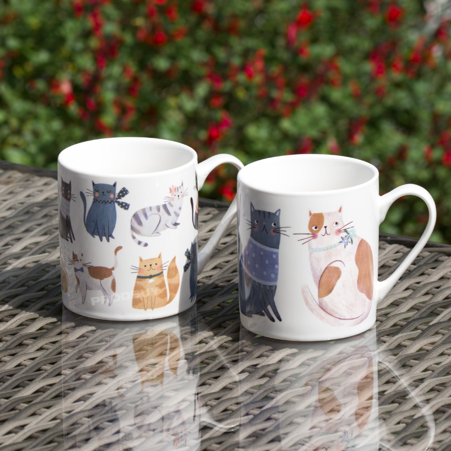 Set of 2 Cute Cat 10oz Fine China Coffee Mugs