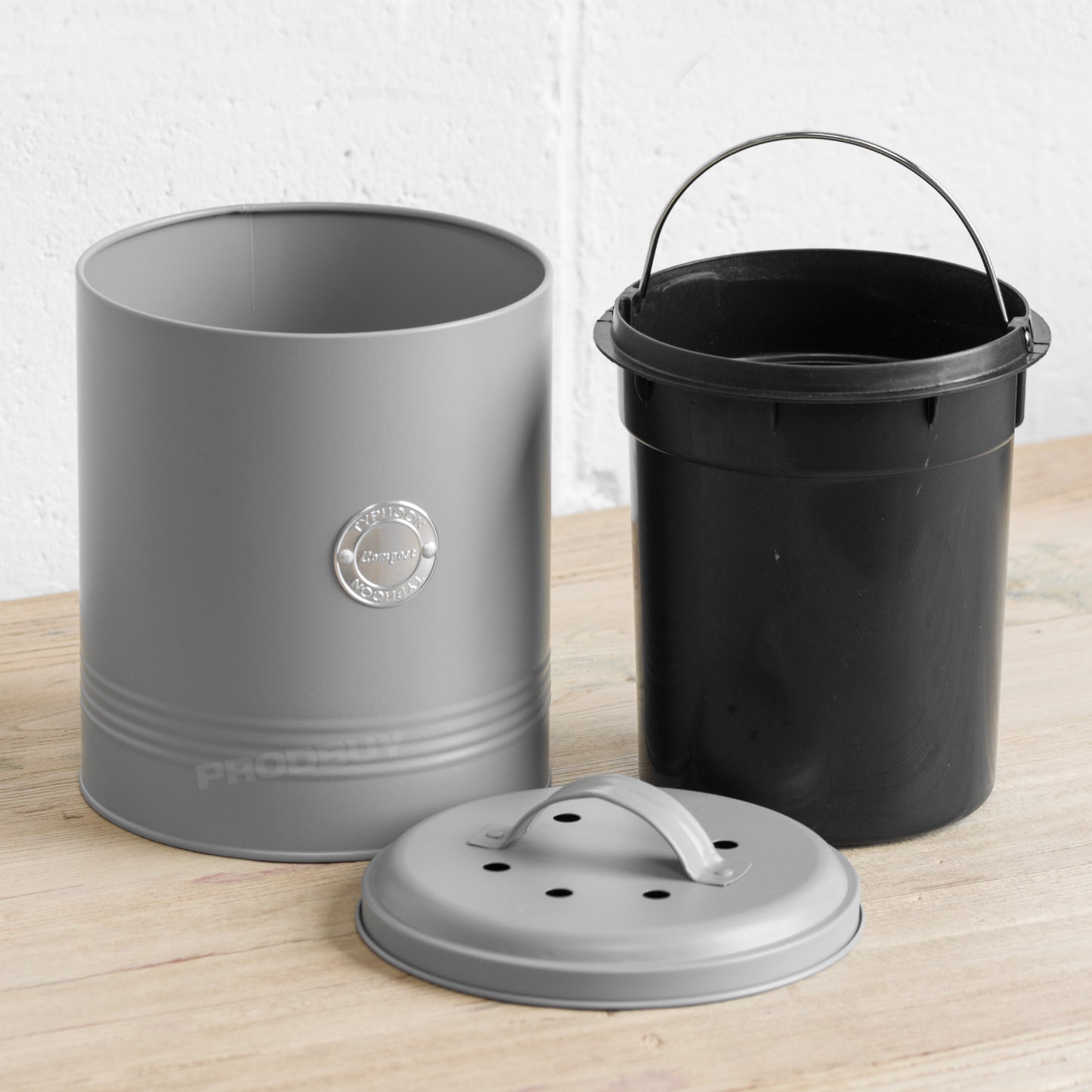 Retro Grey Compost Caddy Kitchen Food Waste Bin
