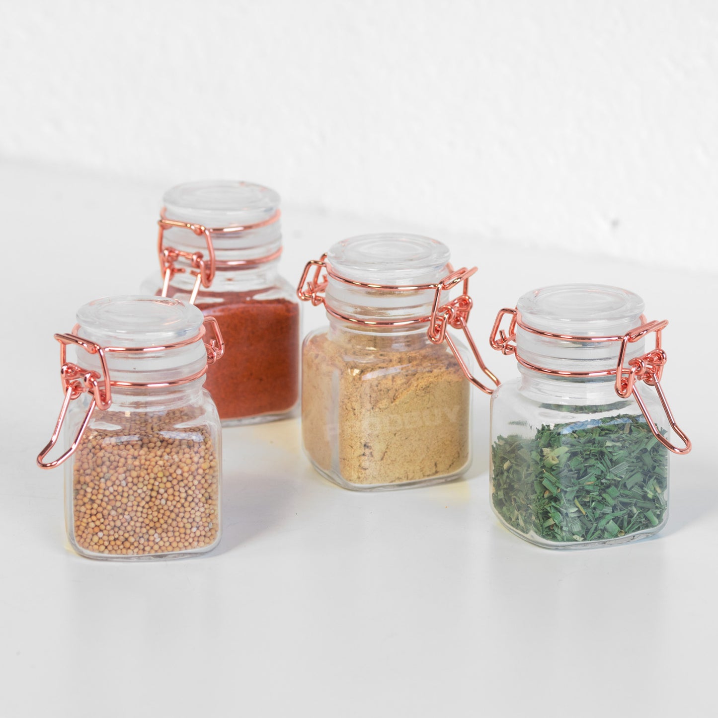 Set of 12 Mini 50ml Copper & Clear Glass Herb Spice Jars