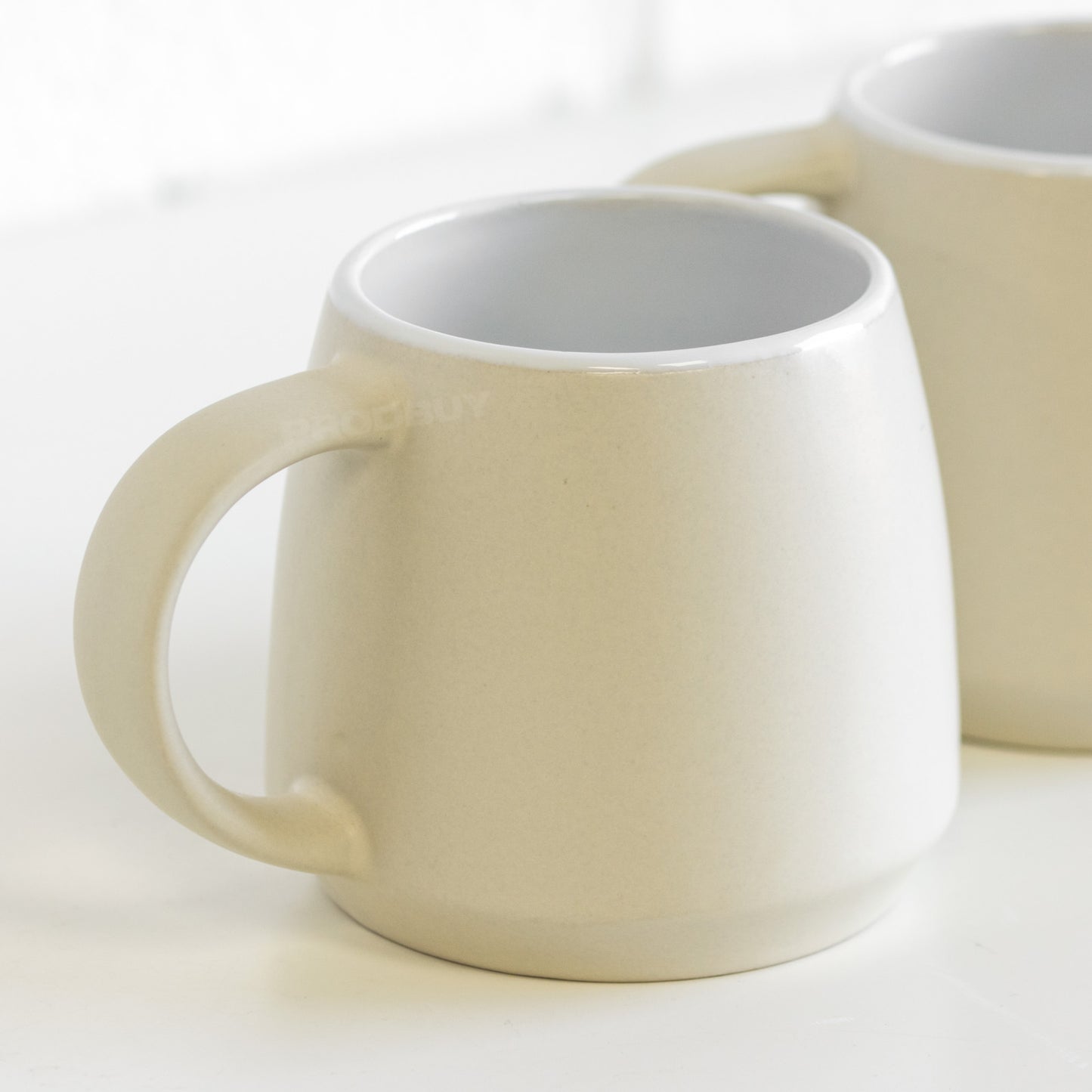 Set of 2 Stone Cream Ceramic Coffee Mugs