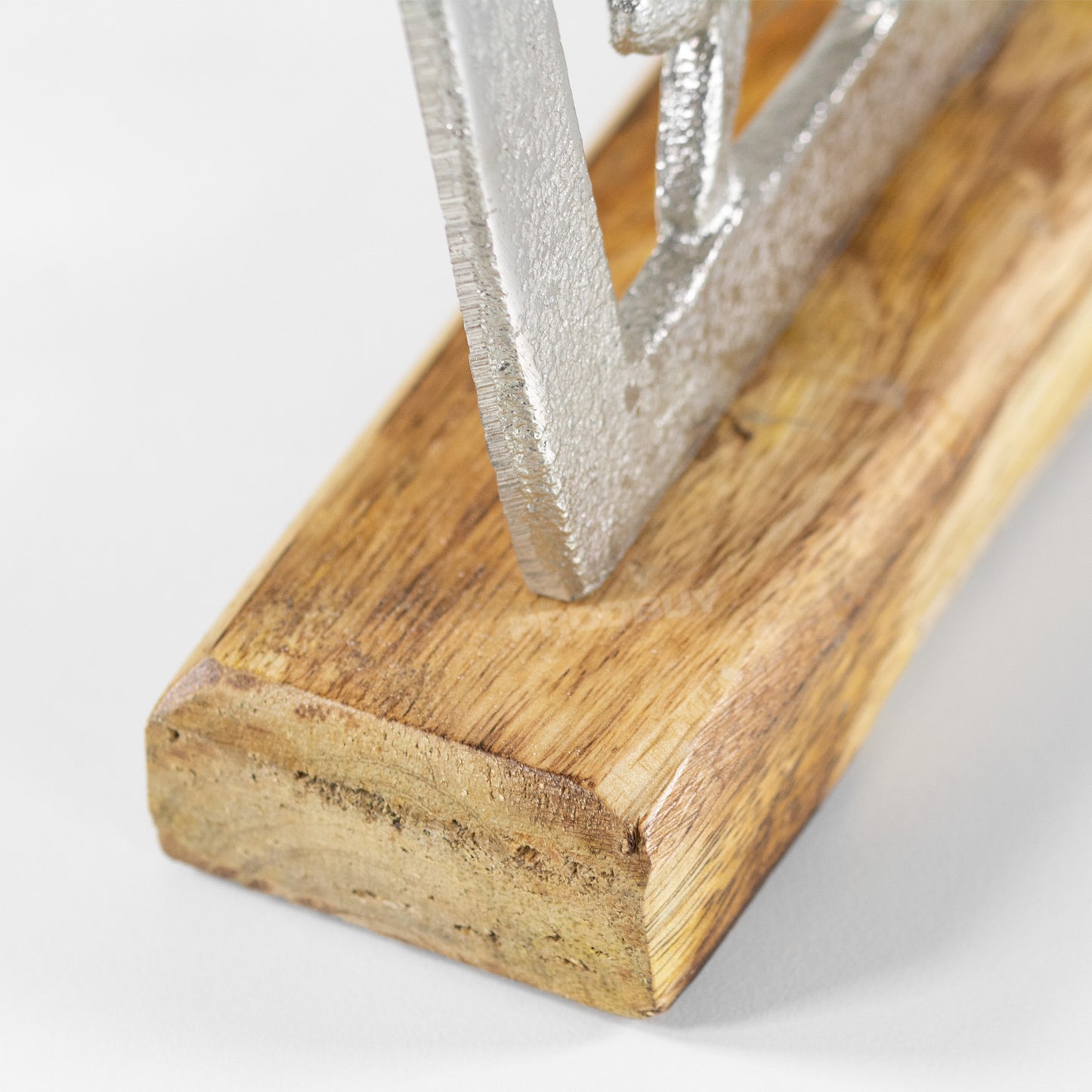 Silver Metal House Shaped "Home" Decoration with Mango Wood Base