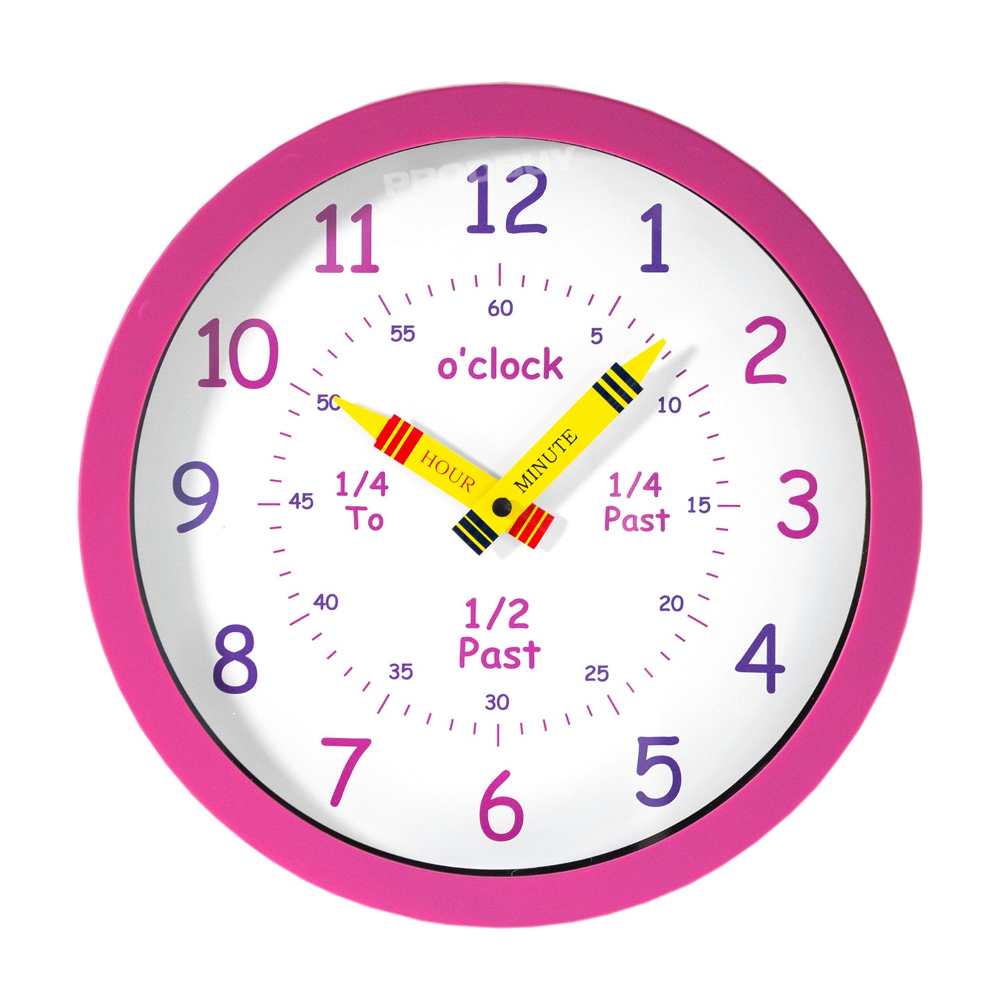 Round Pink Plastic Childrens Learning Plastic Wall Clock