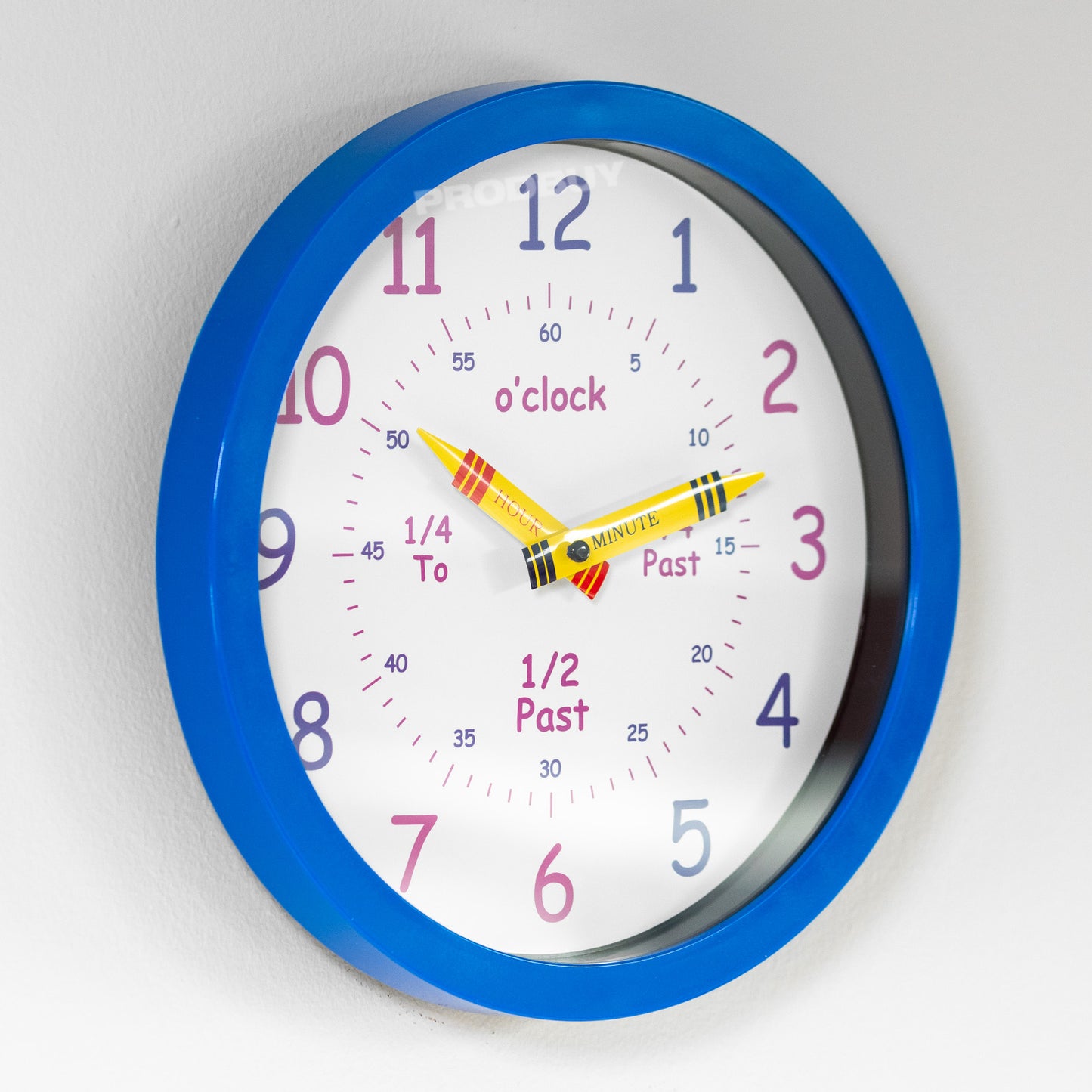 Round Blue Plastic Childrens Learning Plastic Wall Clock