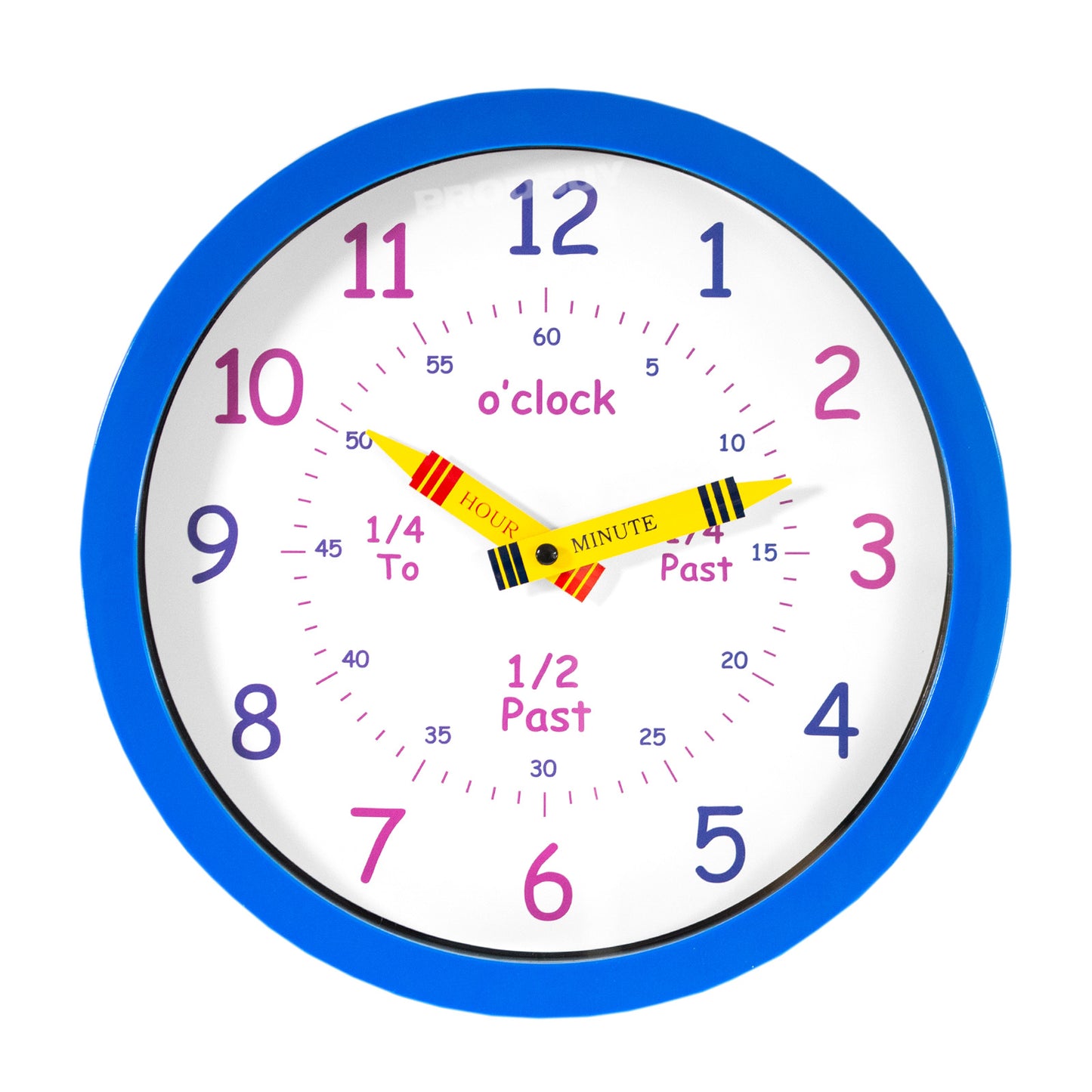 Round Blue Plastic Childrens Learning Plastic Wall Clock