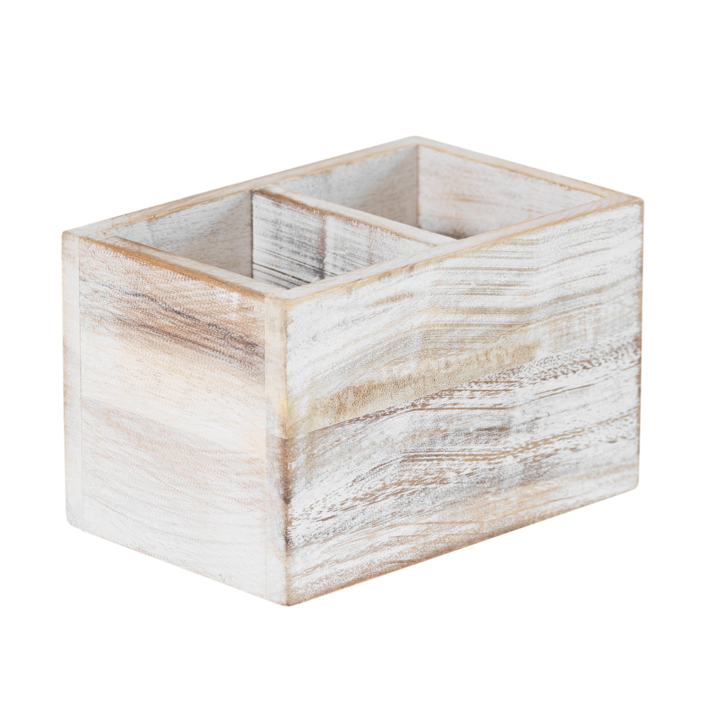 Vintage White Washed Wooden Storage Caddy Cutlery Utensil Holder Desk Organiser