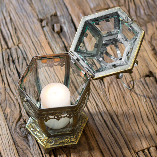 Rustic Metal & Glass Candle Lantern Hurricane Lamp