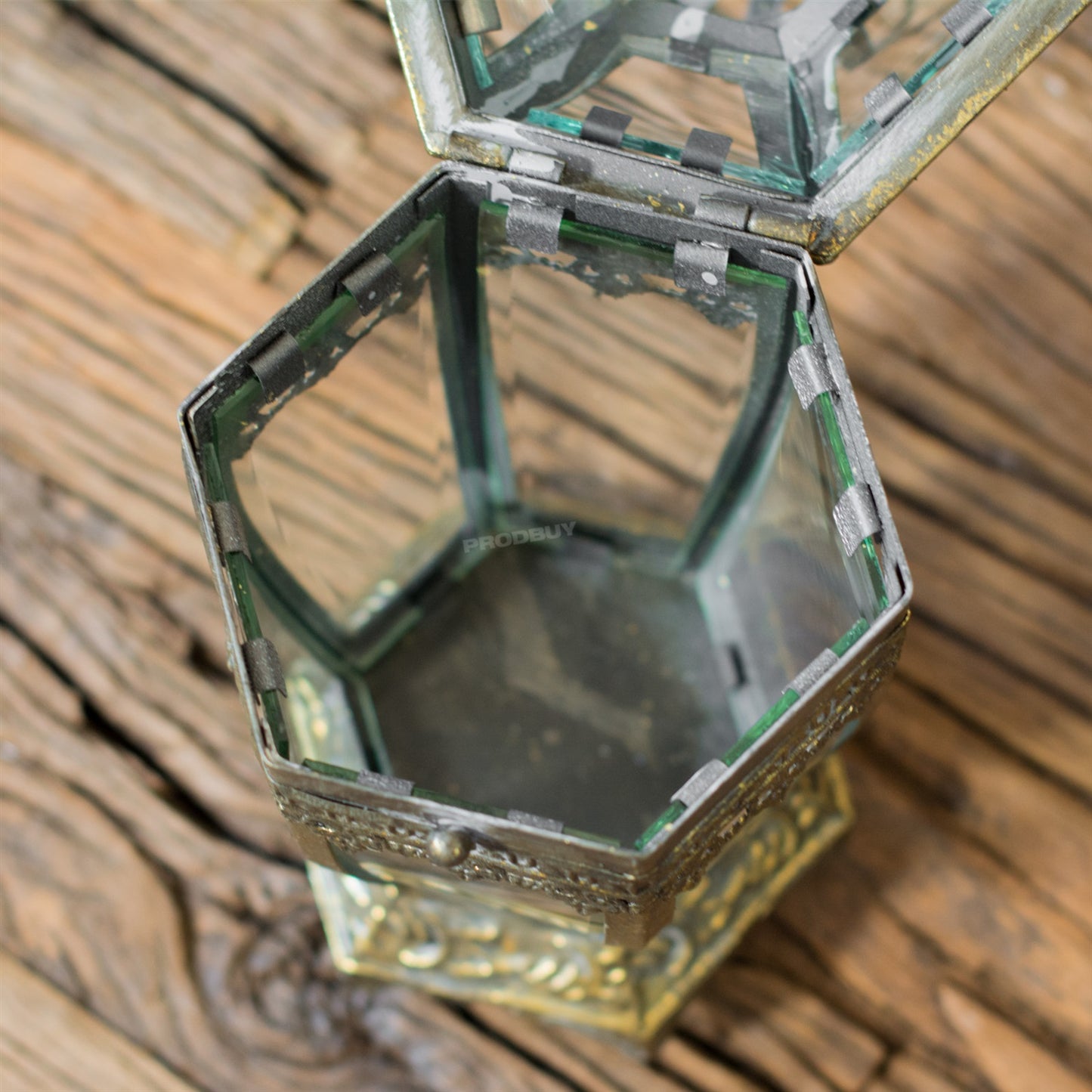 Rustic Metal & Glass Candle Lantern Hurricane Lamp
