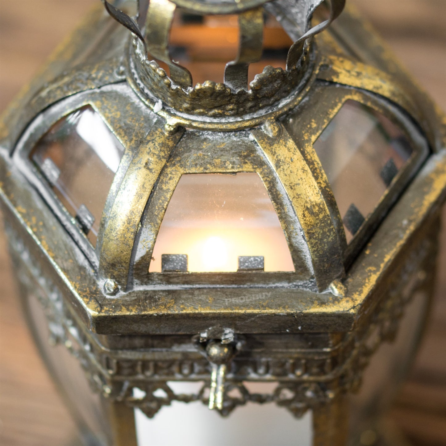 Rustic Metal & Glass Candle Lantern Hurricane Lamp