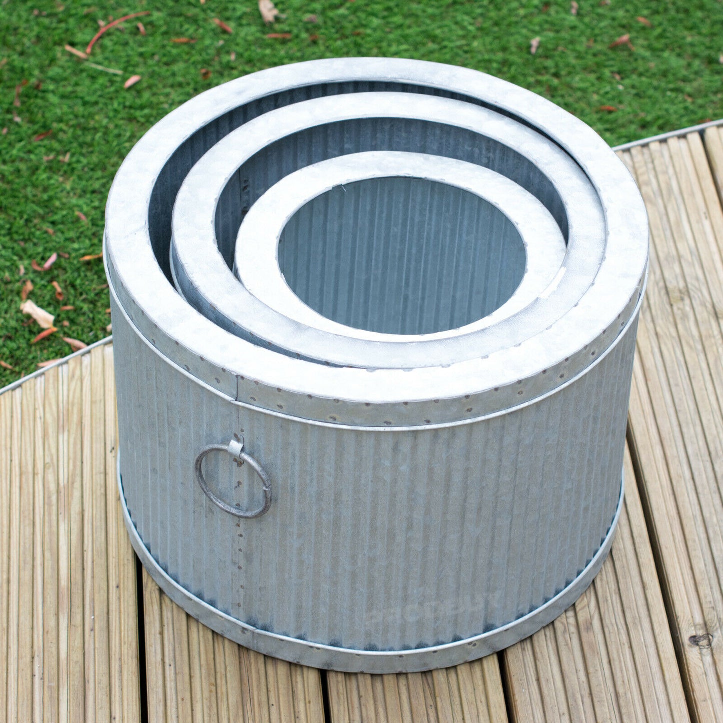 Set of 3 Round Metal Dolly Barrel Tubs Large Garden Planters
