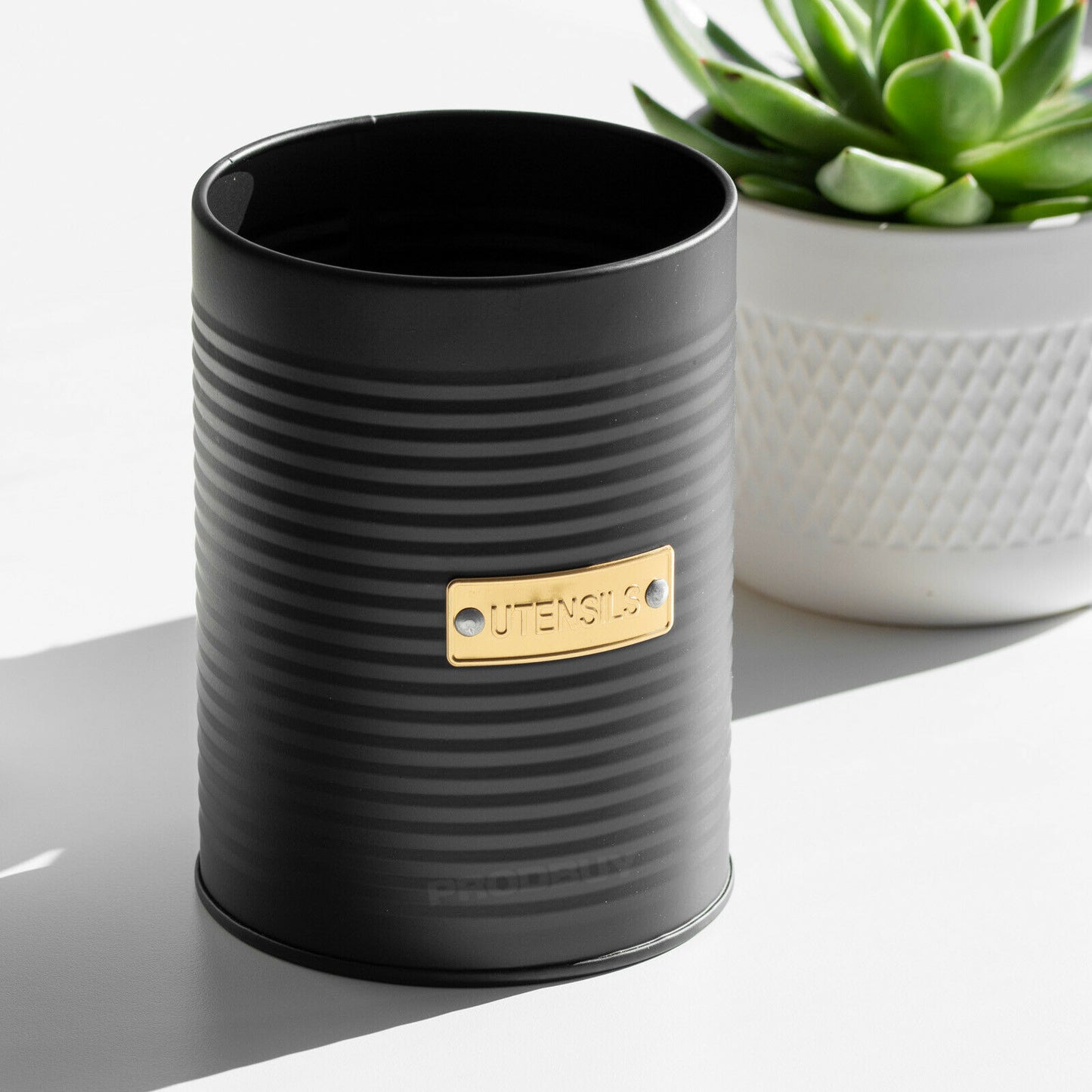 Black & Gold Kitchen Utensil Storage Pot