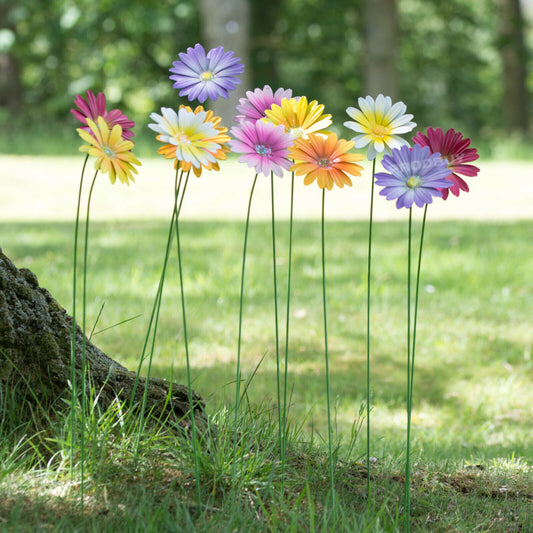 Set of 12 Colour Metal Flower Garden Stakes