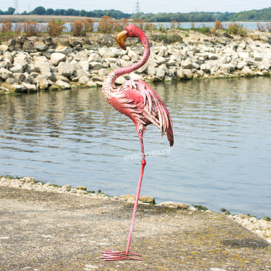 Large Pink Flamingo 103cm Tall Metal Garden Ornament