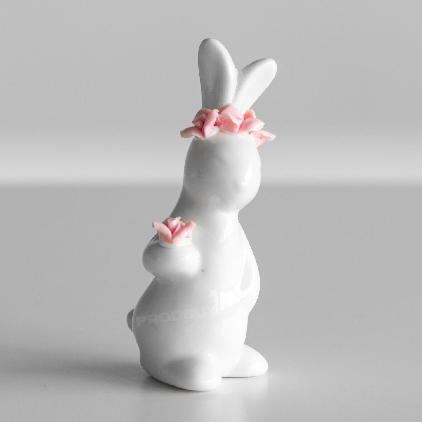 Mini White Porcelain Rabbit with Pink Flowers 9cm Ornament