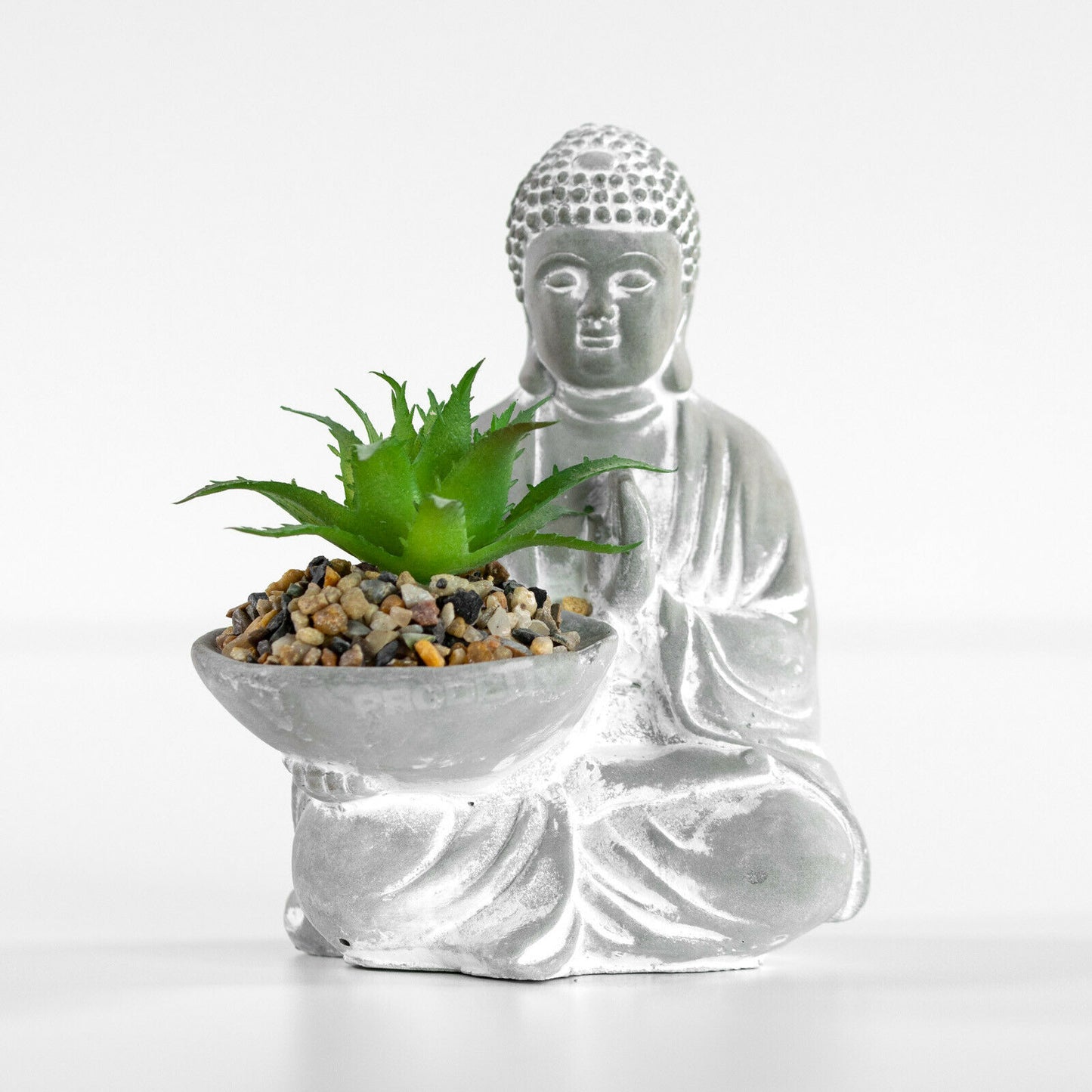Grey Small Buddha Figure with Succulent