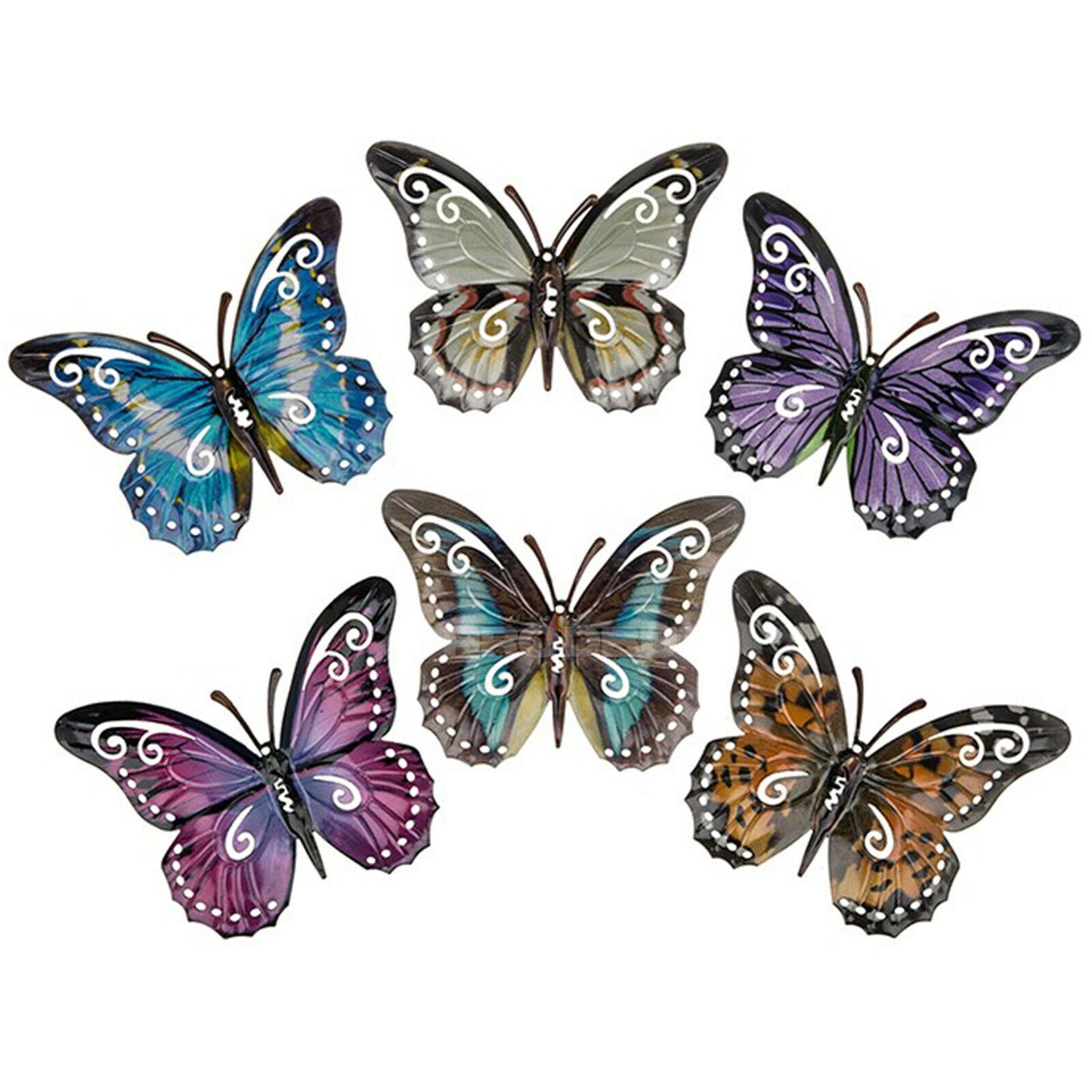 Set of 6 Butterfly Metal Garden Wall Art Fence Ornaments