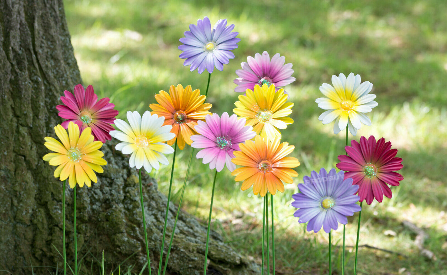 Set of 12 Colour Metal Flower Garden Stakes