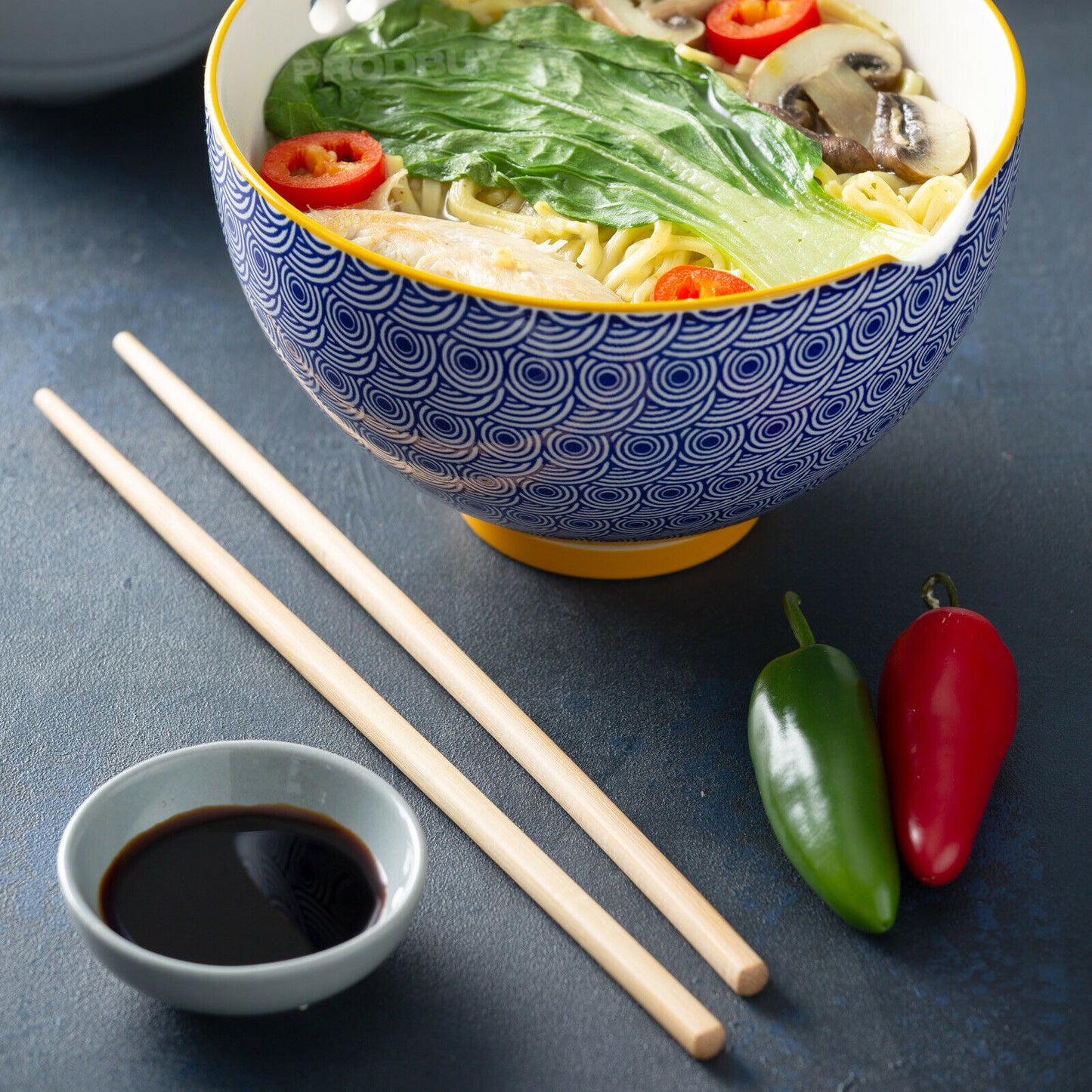 Noodle Bowl With Chopsticks Ceramic Soup Rice Serving
