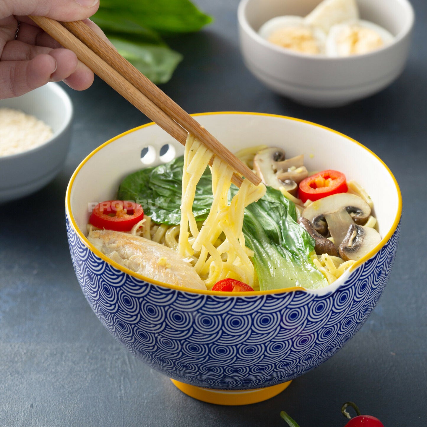 Noodle Bowl With Chopsticks Ceramic Soup Rice Serving