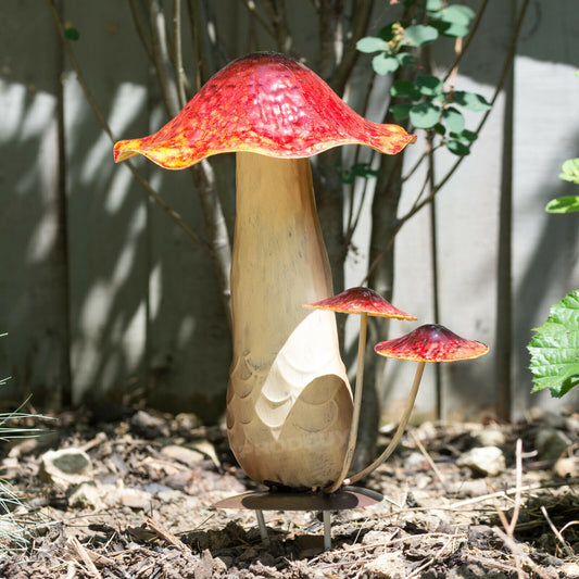 Orange Metal Toadstools Stake Garden Ornament