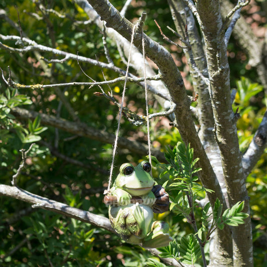 Hanging Frog Rope Swing Garden Ornament