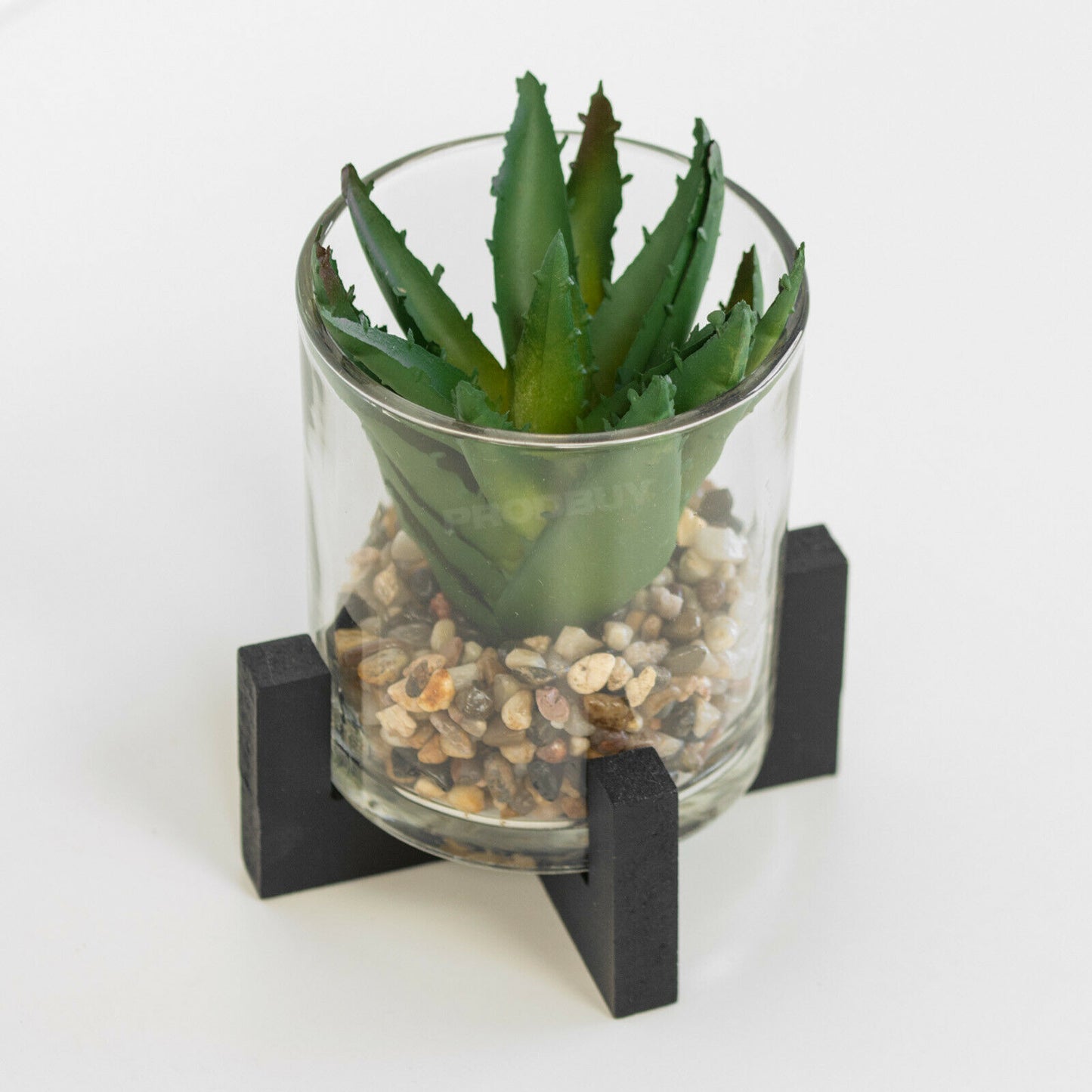Small Artificial Cactus Succulent In Stand & Glass Pot