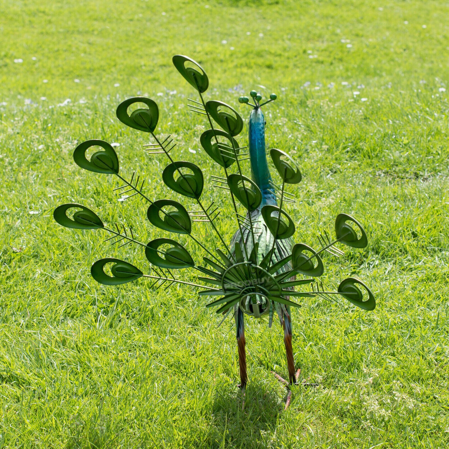 Large 56cm Green Metal Peacock Garden Ornament