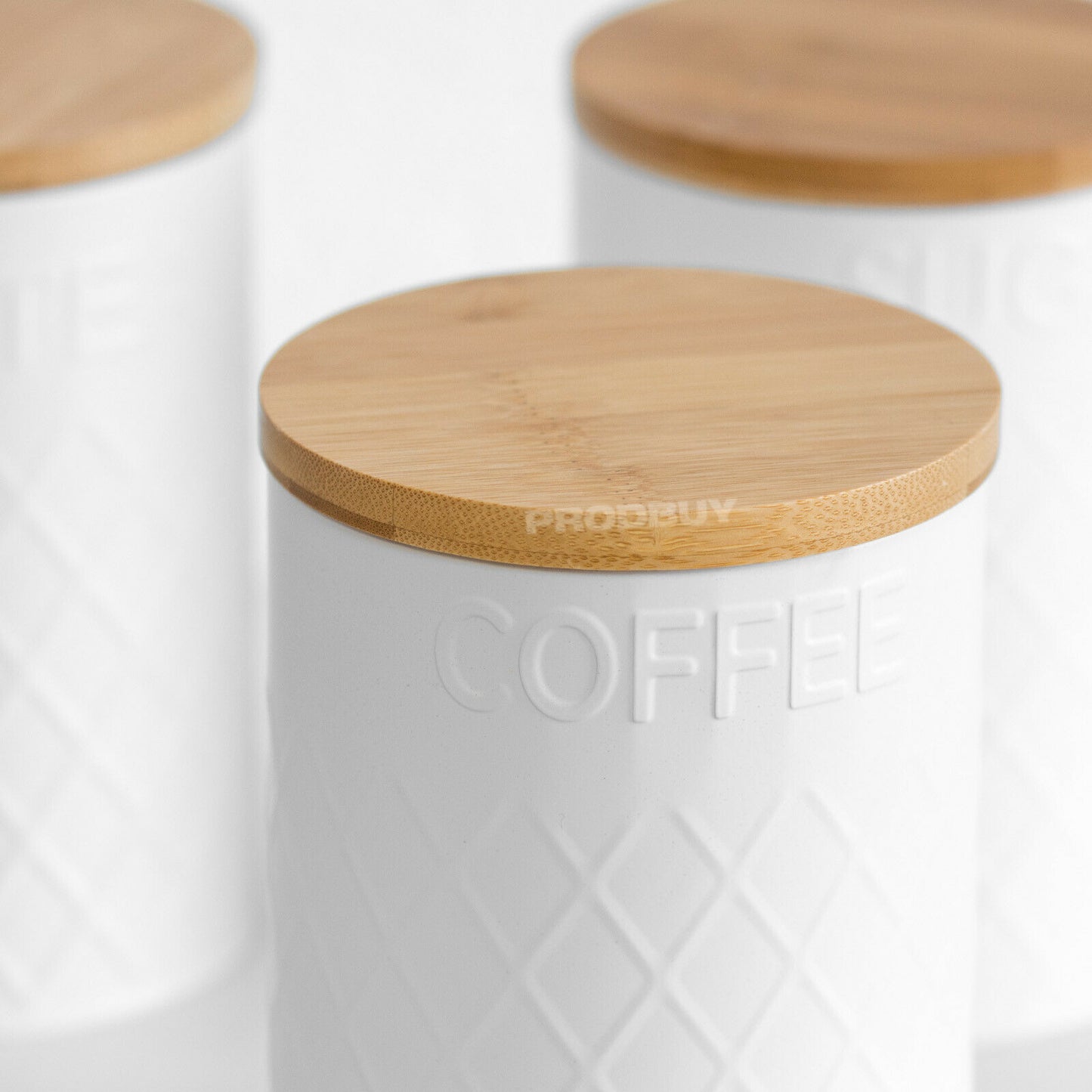 White Geometric Tea Coffee Sugar Canisters Storage Set