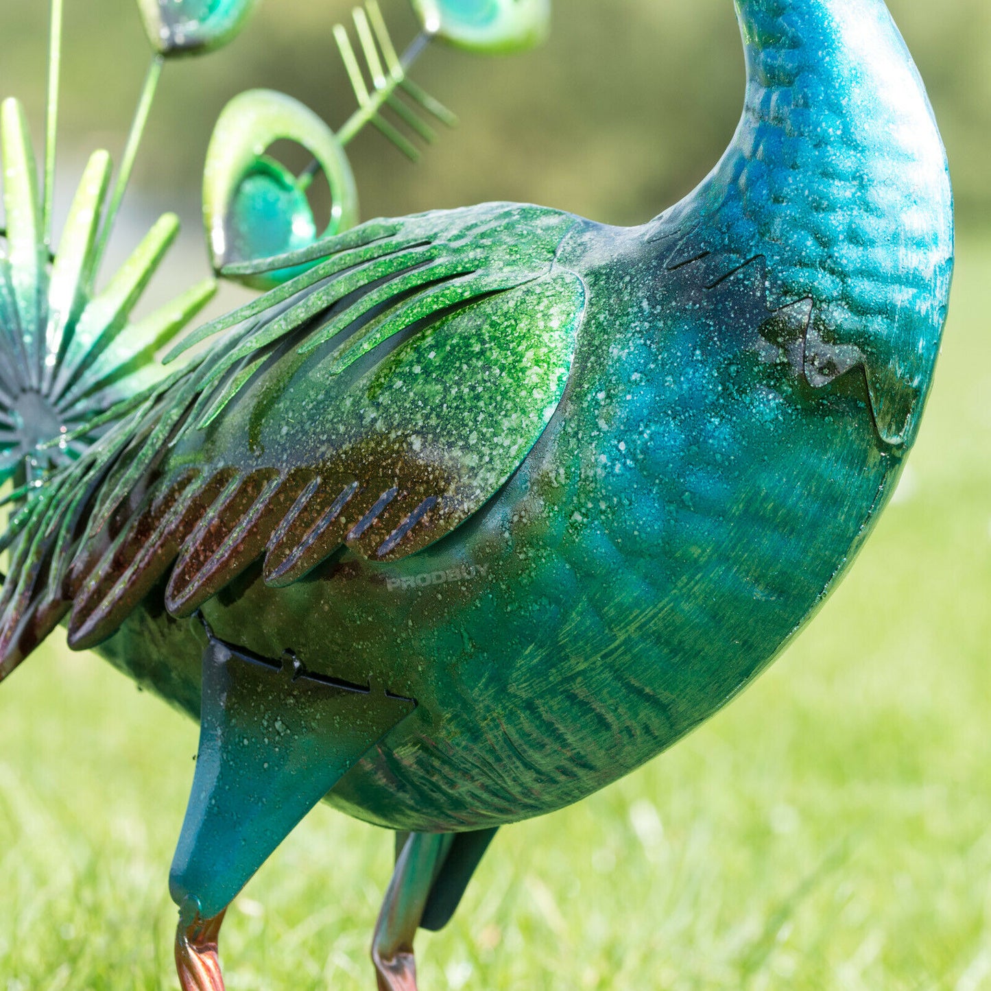 Large 56cm Green Metal Peacock Garden Ornament