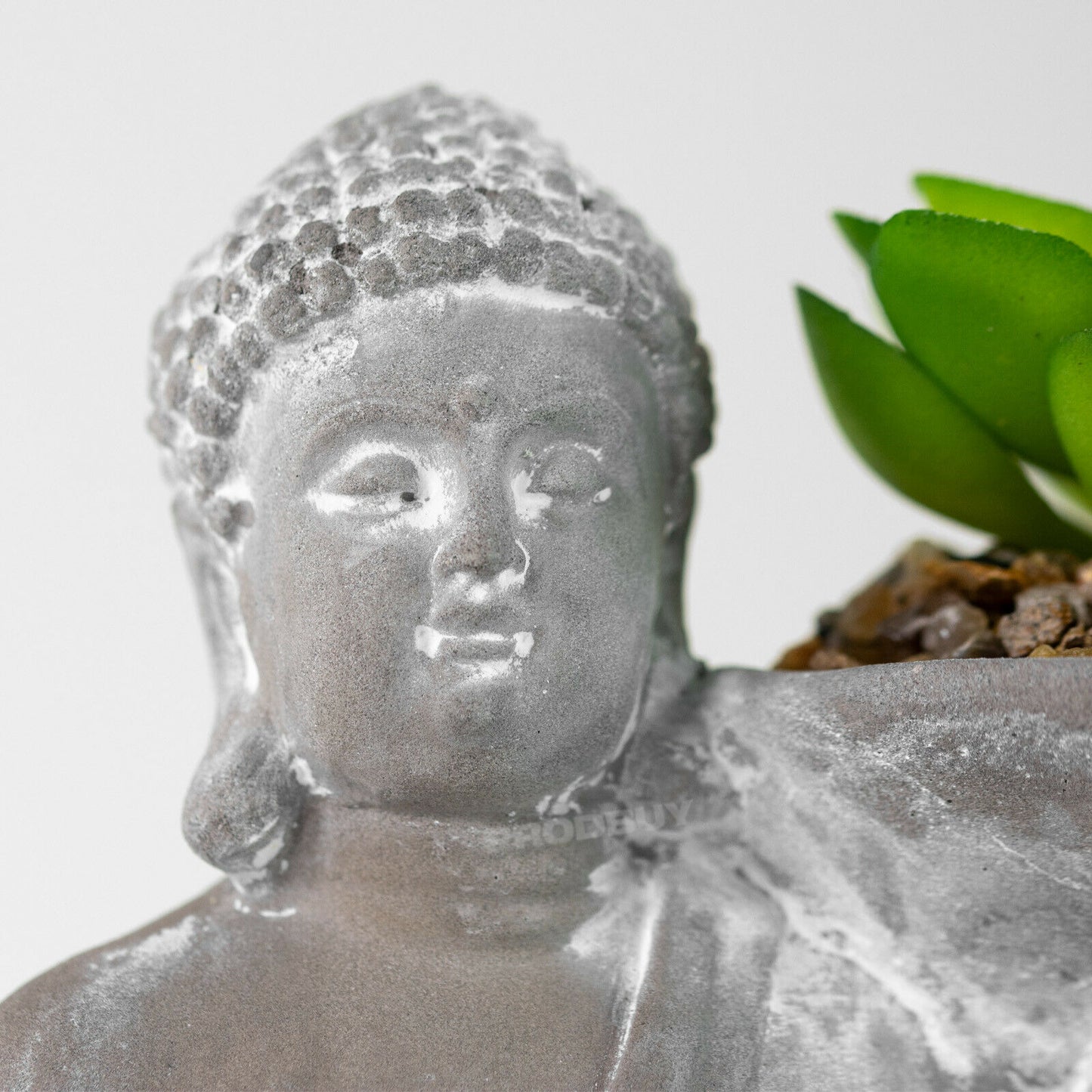 Grey Small Buddha Figure with Succulent