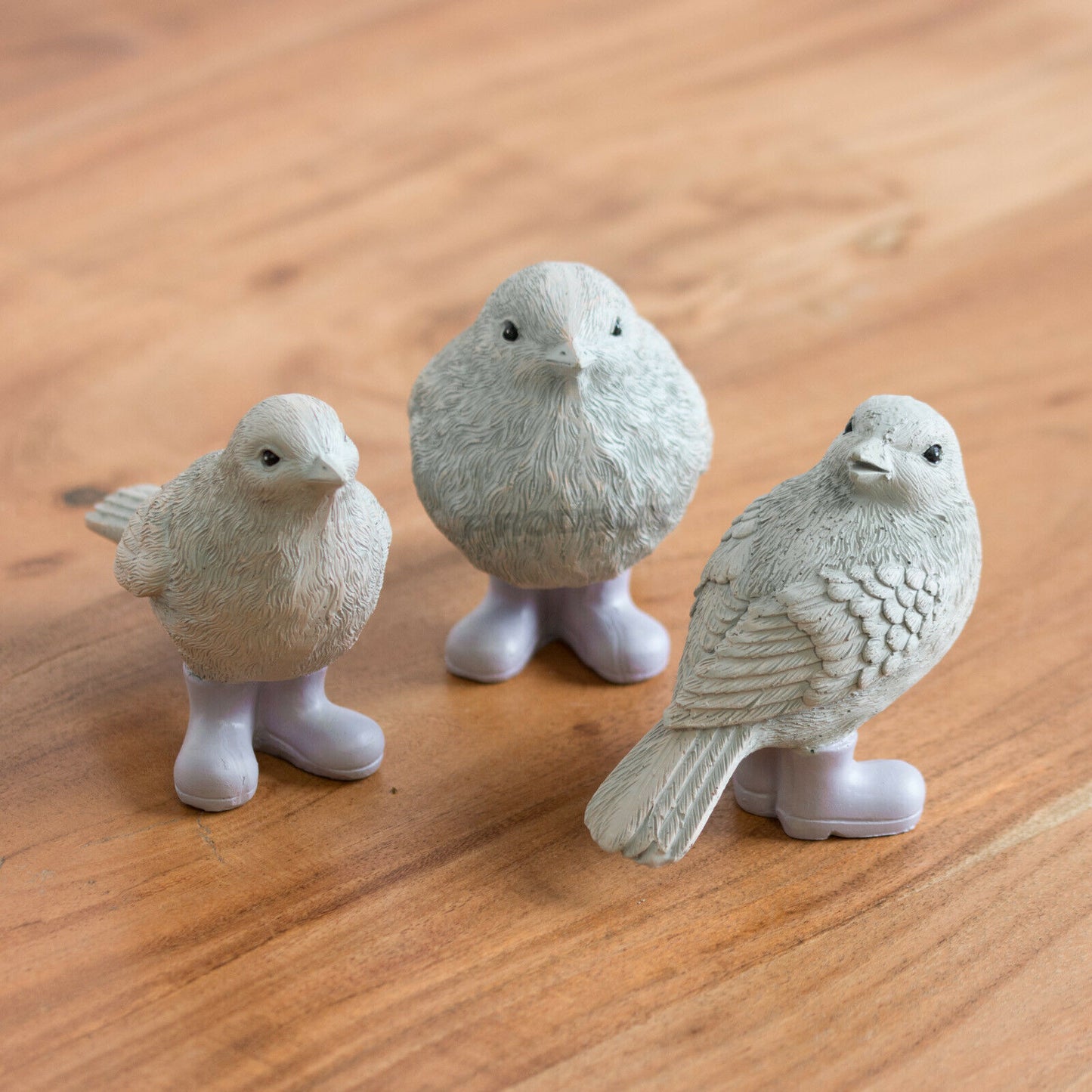 Set of 3 Grey Birds in Boots Ornaments