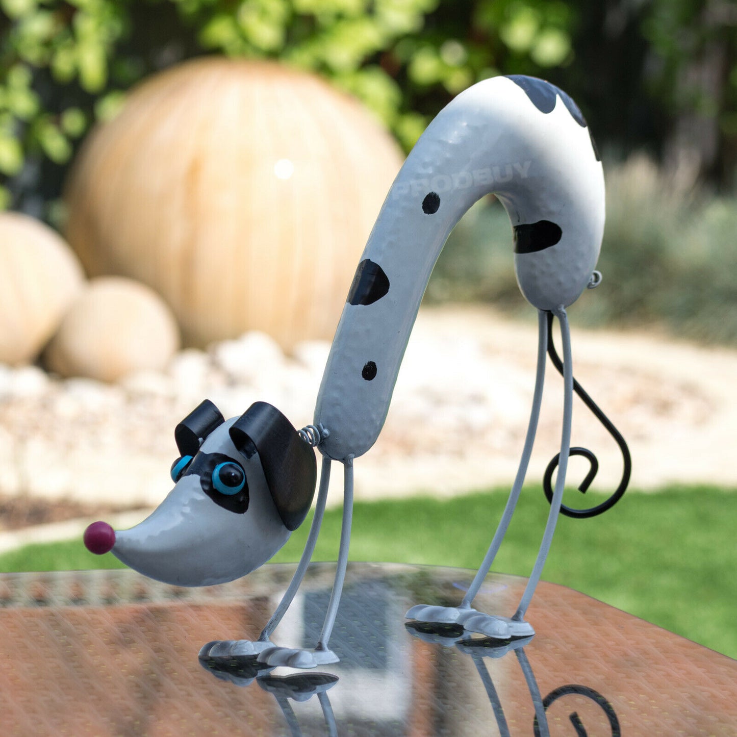 White & Black Sniffer Dog Metal Nodding Garden Ornament