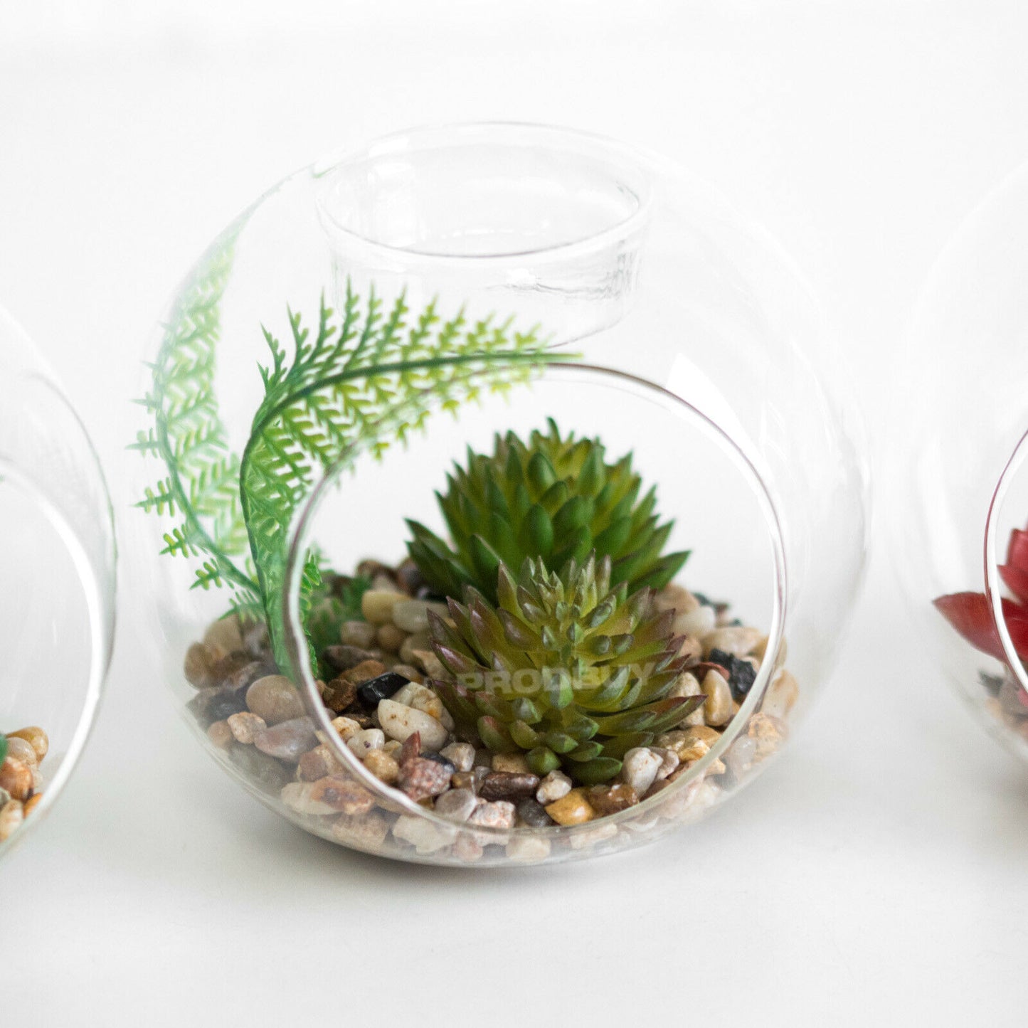Set of 3 Artificial Cactus Glass Tealight Candle Holders