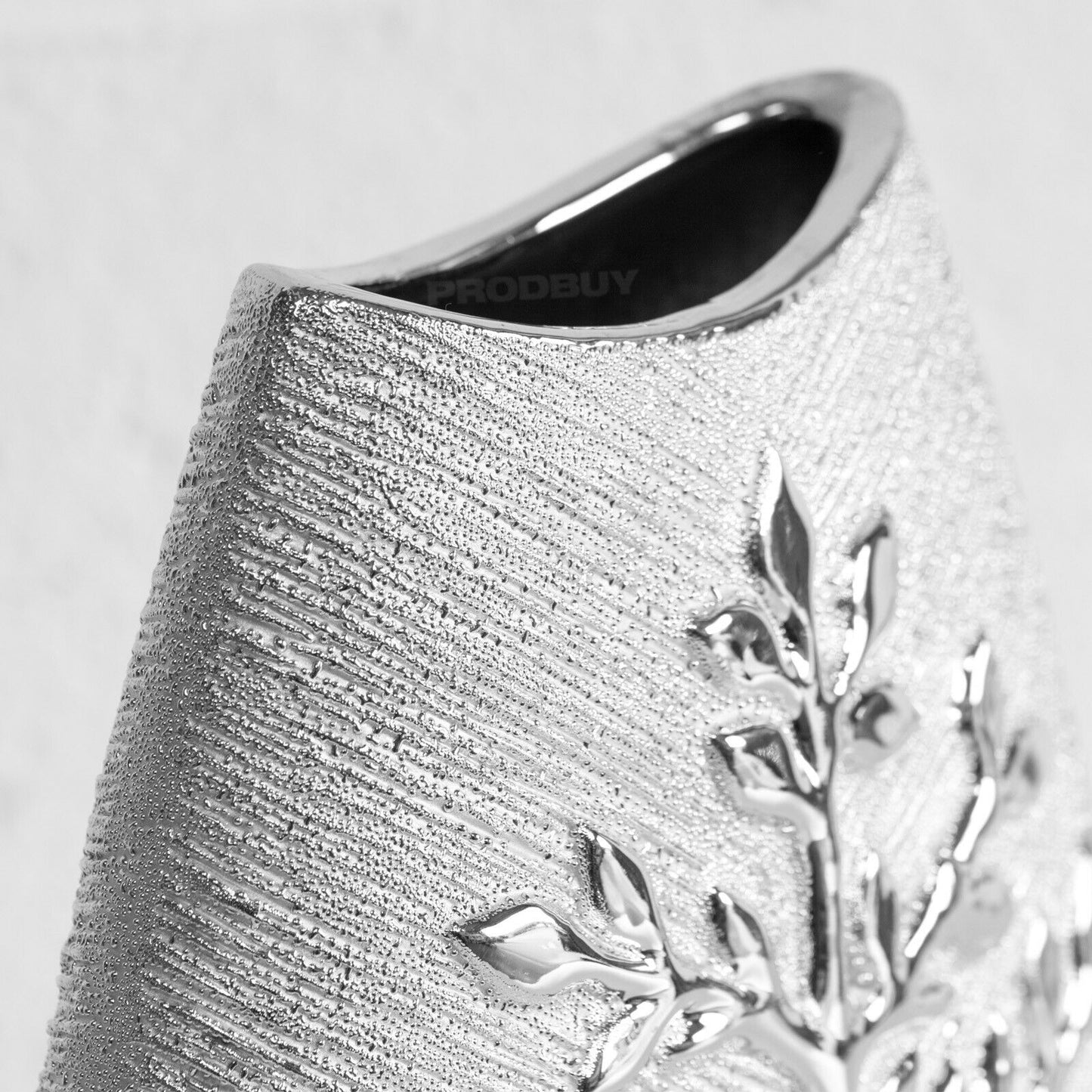 Silver Ceramic Oval Vase 25cm Embossed Woodland Tree Design